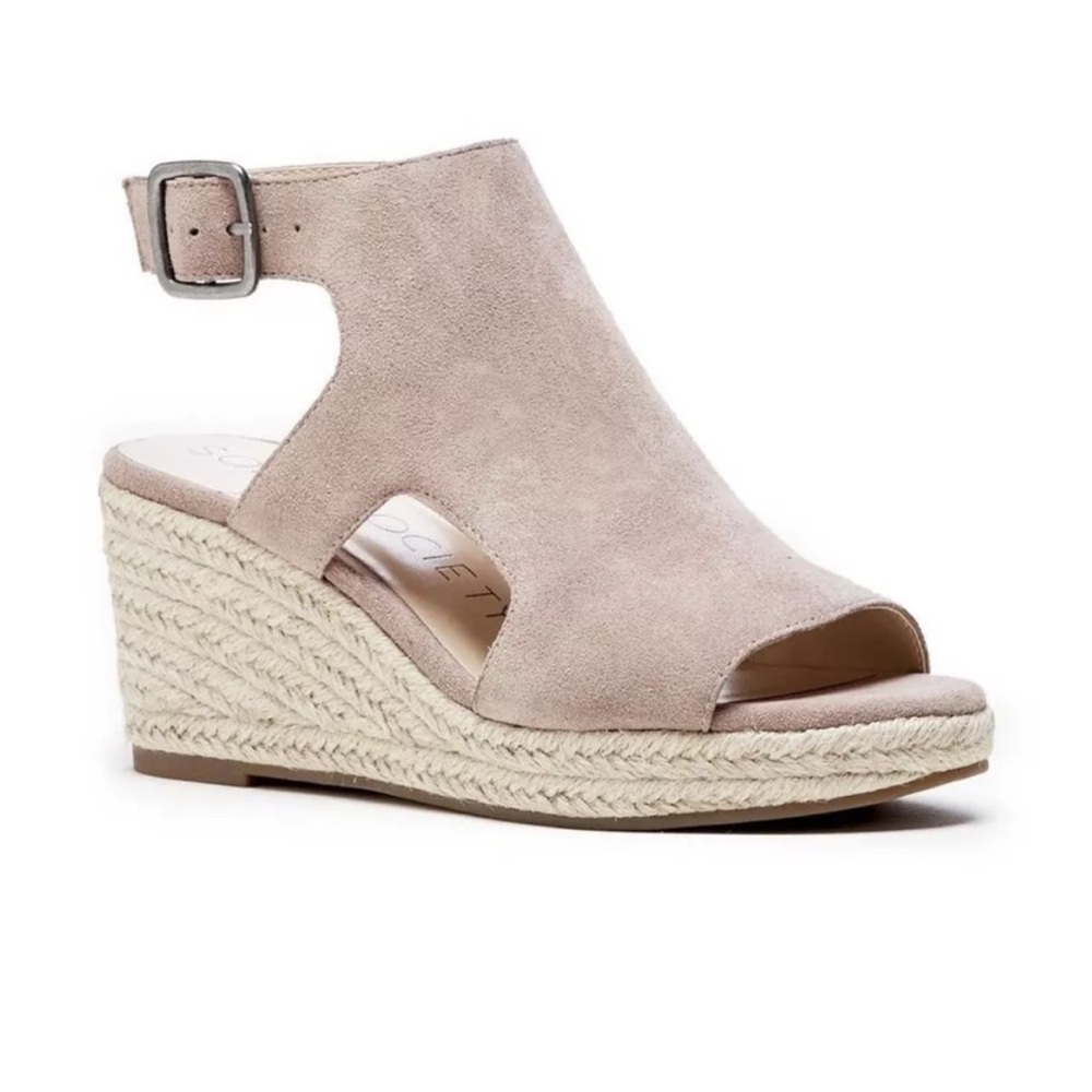Sole Society Suede Gray Camreigh Espadrille Wedge Peep Toe Sandals. Size 10